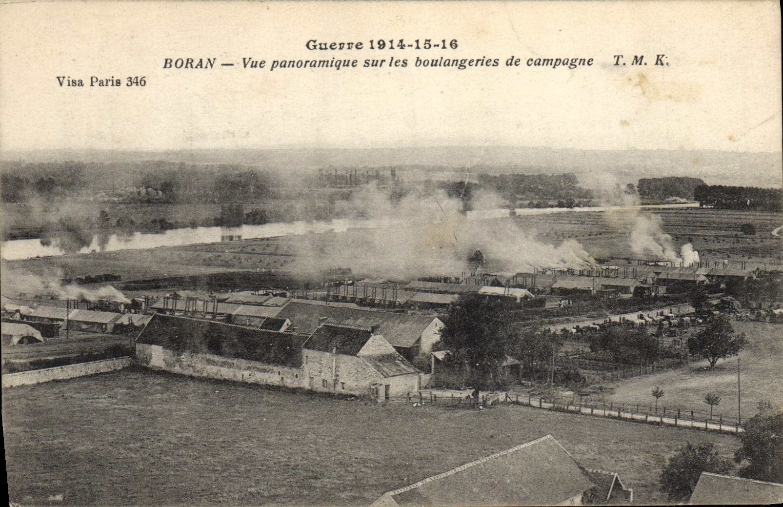 Opinión panorámica de Boran de la POSTAL de la VENDIMIA sobre panaderías del campo de Militaria