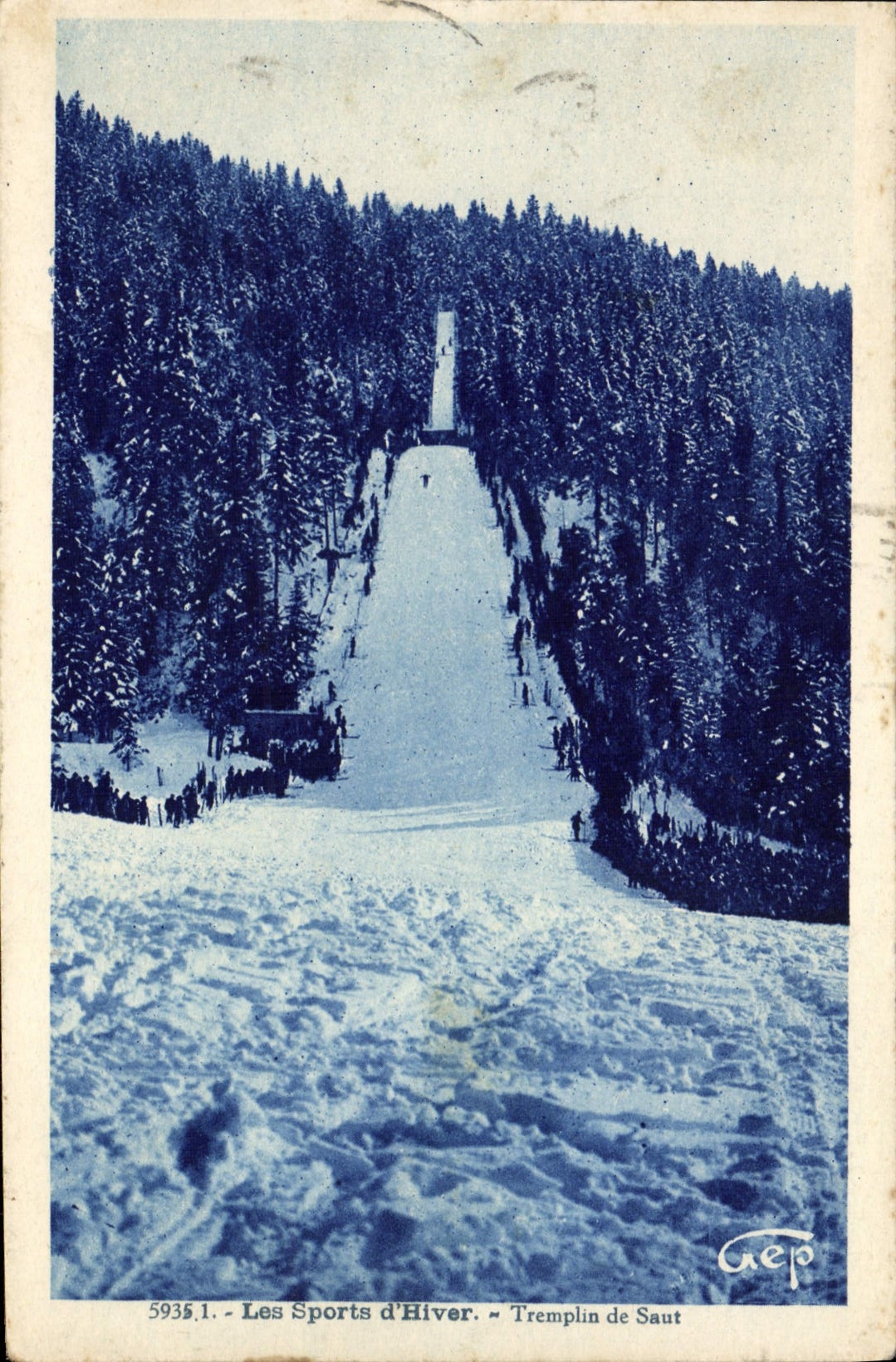 VINTAGE POSTCARD Winter sports Ski Springboard of jump