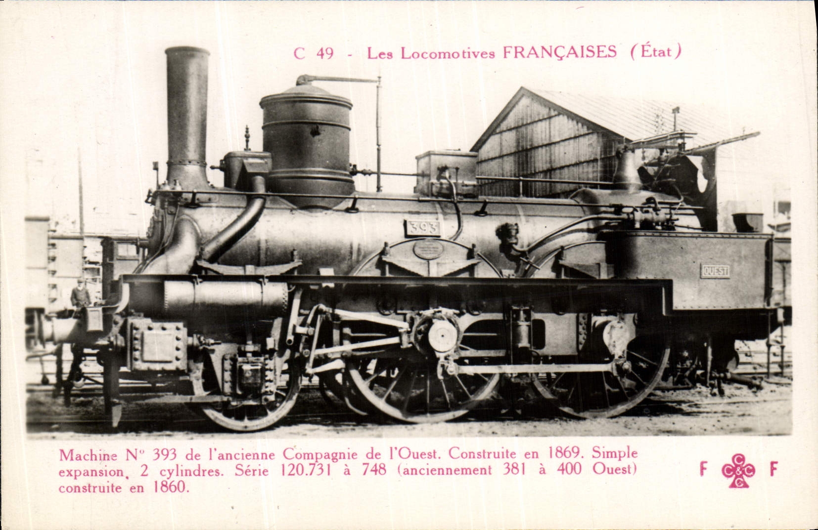 VINTAGE POSTCARD Train Engine Machine 393 of the old company of the West