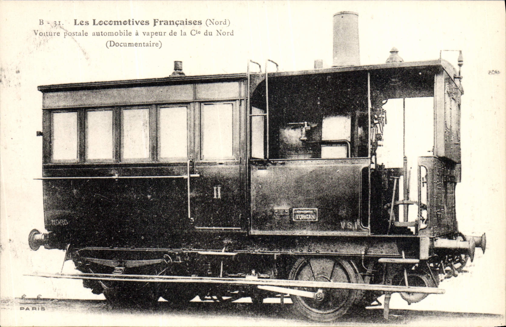 CPA Train Locomotive Voiture postale automobile a vapeur de la Cie du Nord 