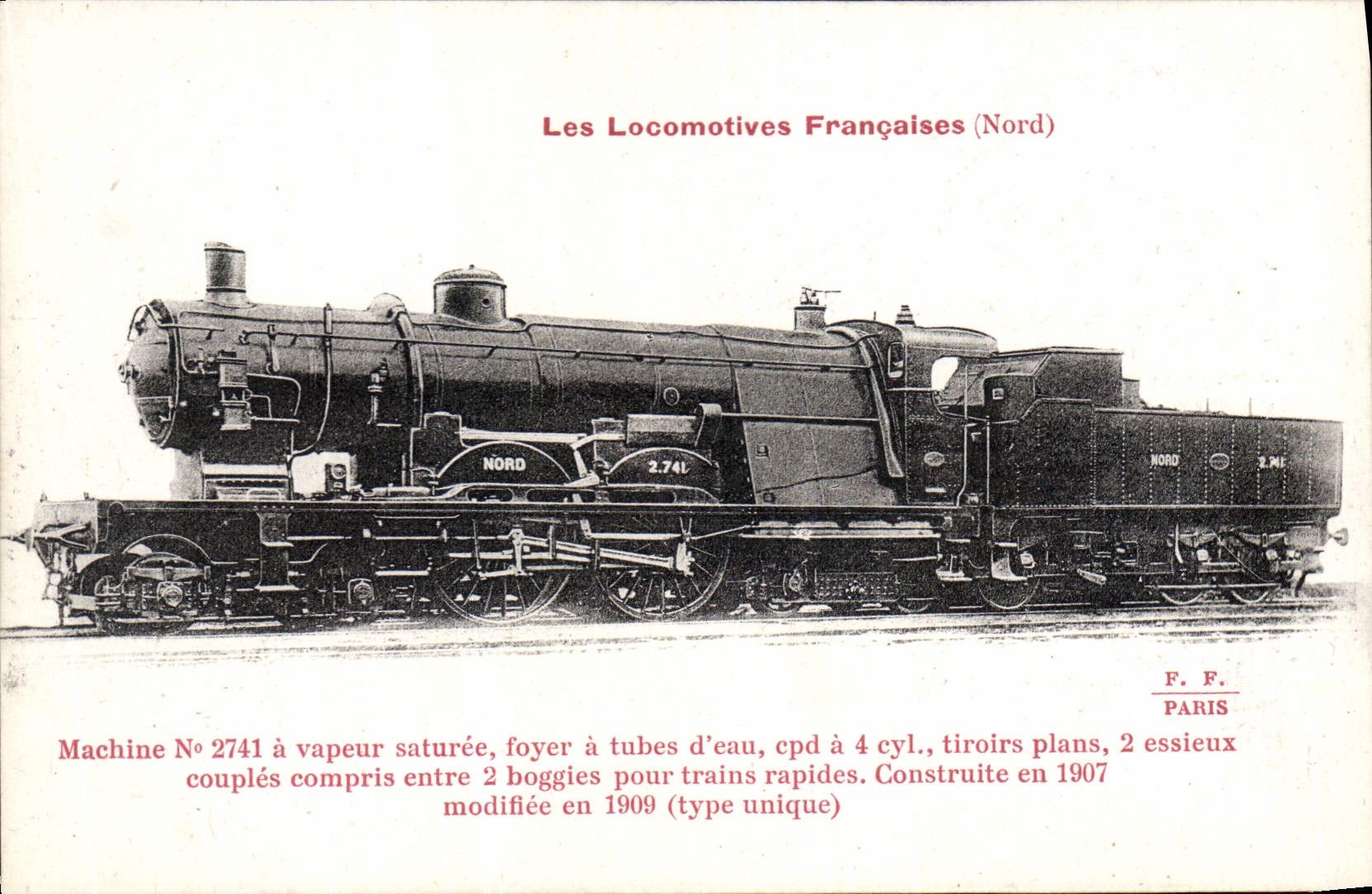VINTAGE POSTCARD Train Engine Machine 2741 has vapor saturee