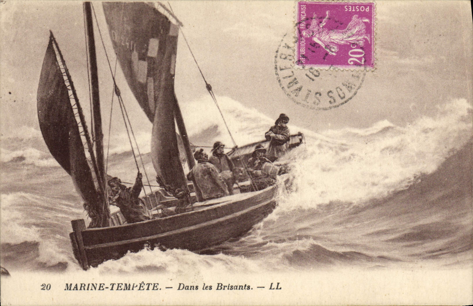 VINTAGE POSTCARD Boat of sin In breaking sailing