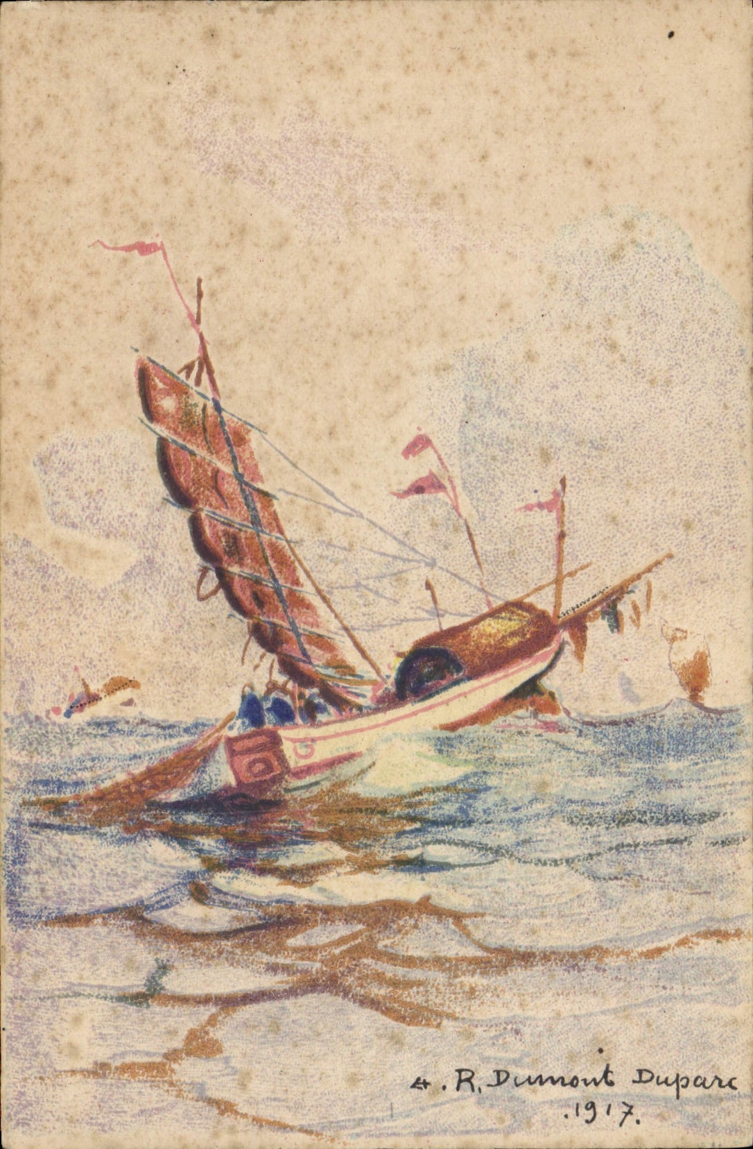 VINTAGE POSTCARD Boat Dumont Duparc Sampan of sin in the Pescadores Islands