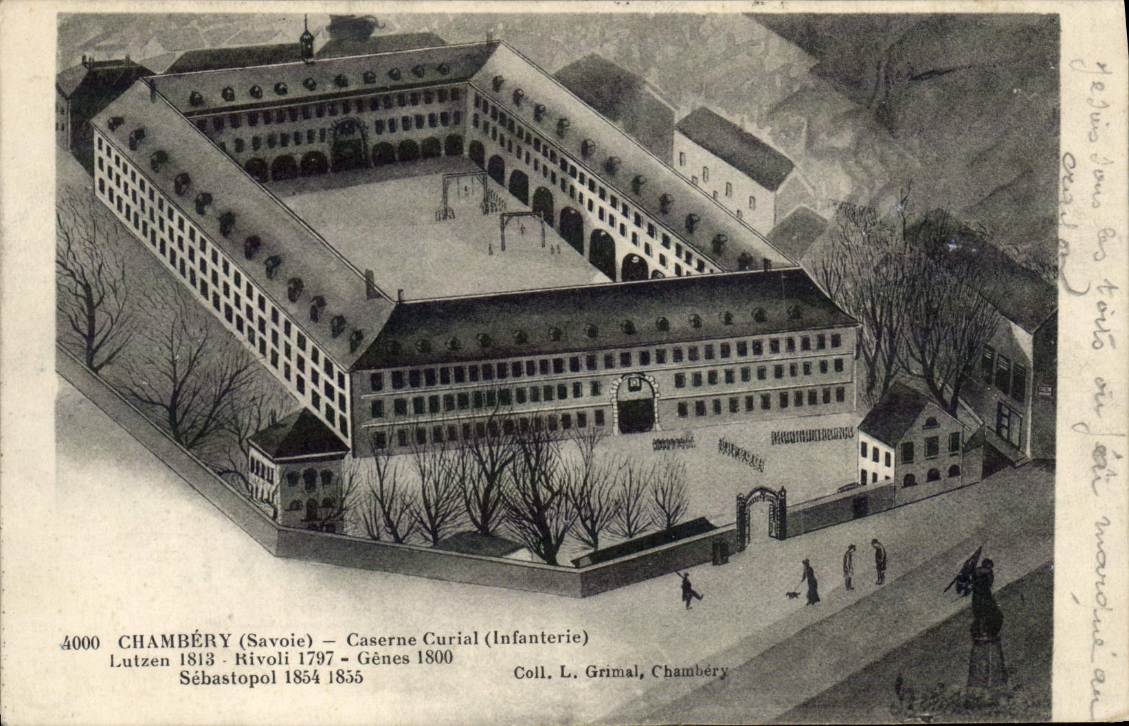 La POSTAL Militaria Chambéry de la VENDIMIA acuartela a infantería Lutzen Rivoli Sebastopol Génova de Curial