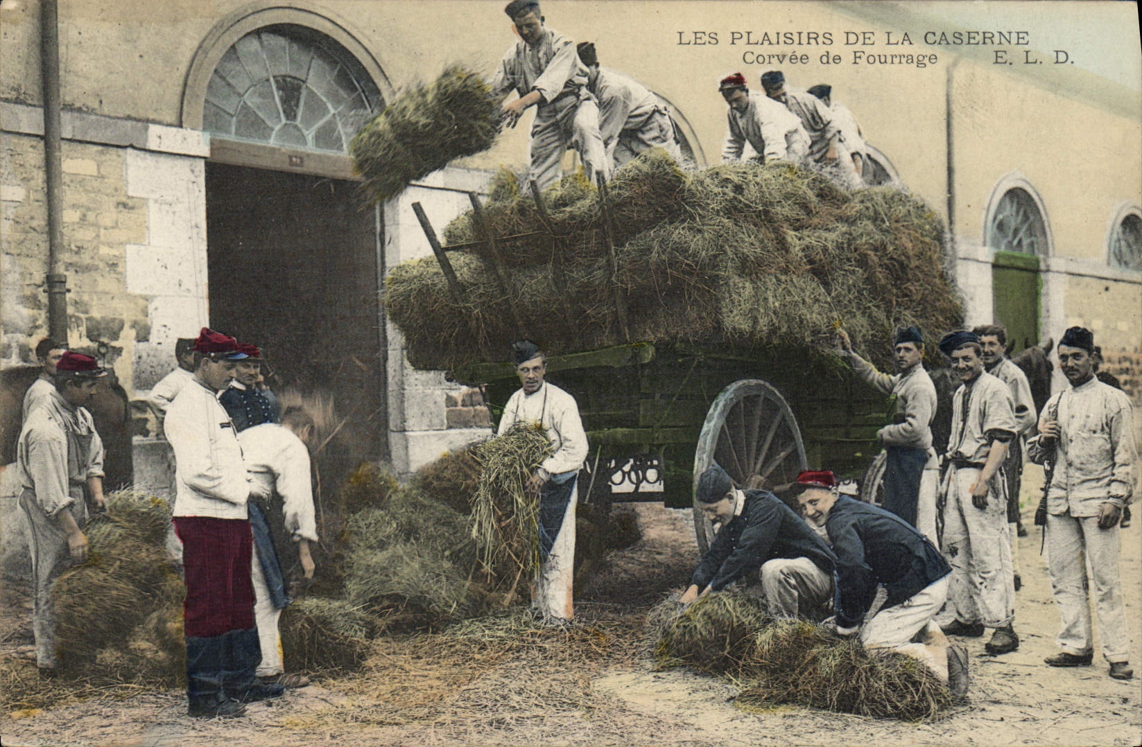 Placeres de Militaria de la POSTAL de la VENDIMIA de la servidumbre de los cuarteles del forraje