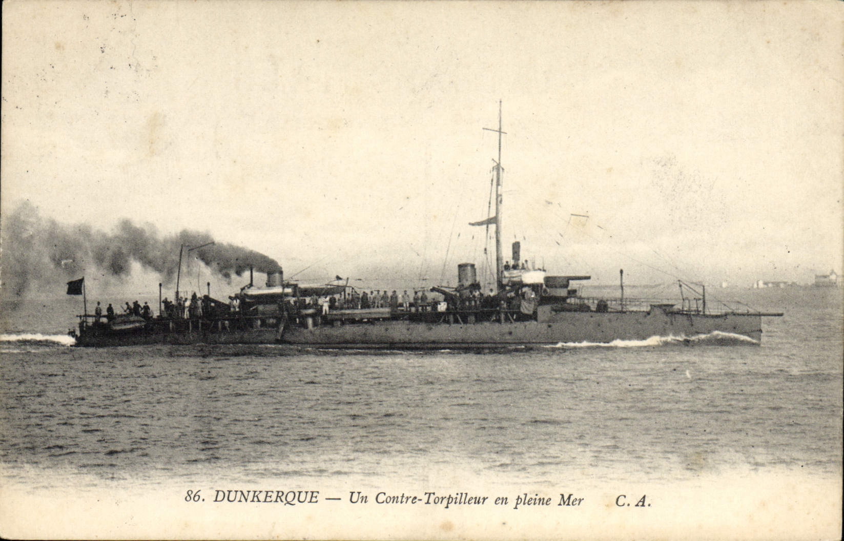 VINTAGE POSTCARD Dunkirk Boat against destroyer on the open sea