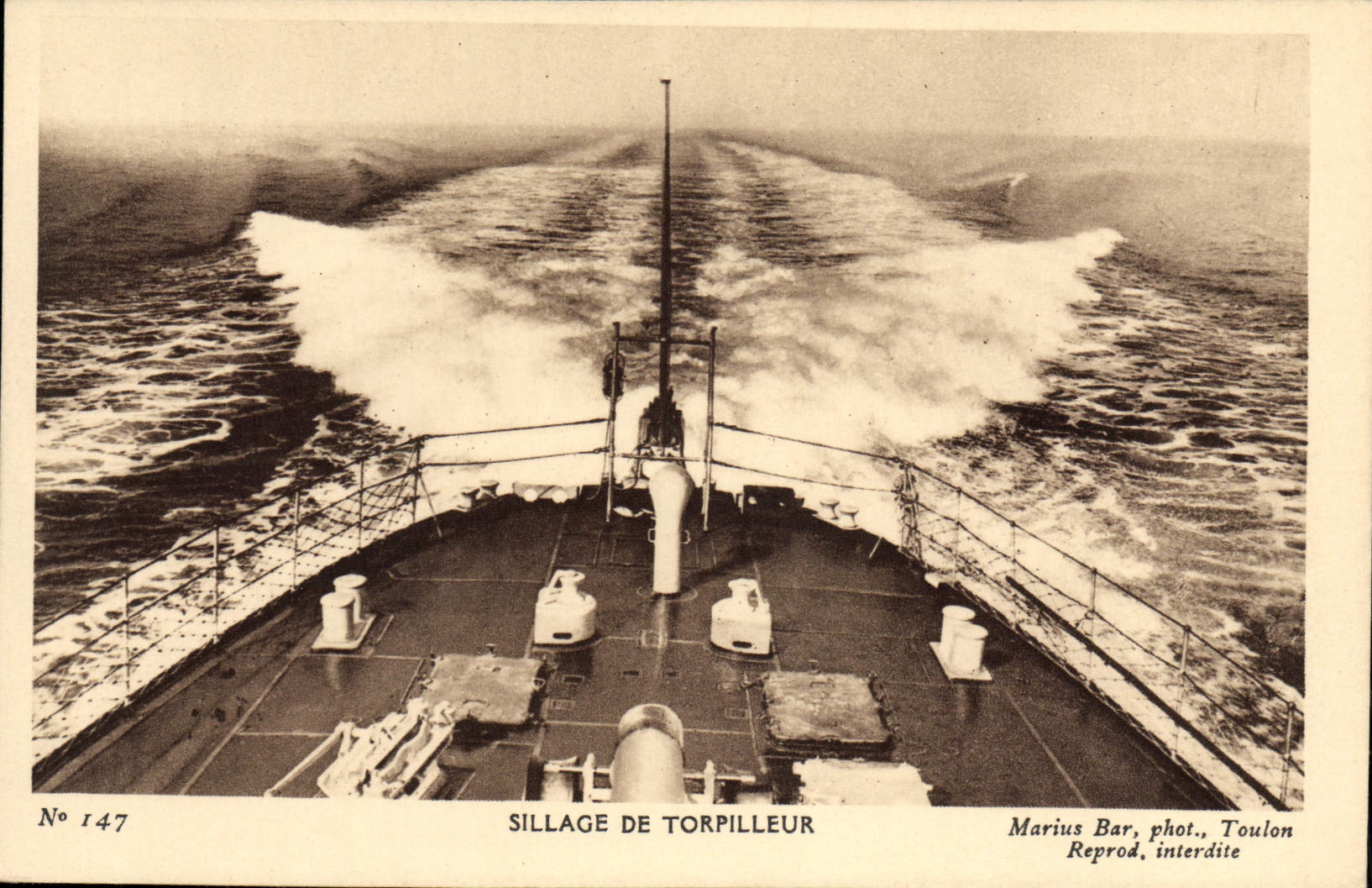 VINTAGE POSTCARD Boat Wake of the destroyer