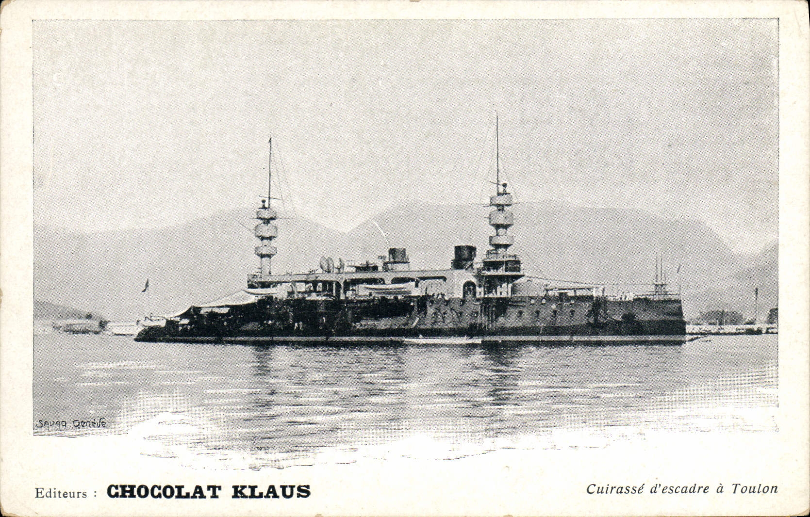 VINTAGE POSTCARD Bateau Armours squadron has Toulon Chocolat Klaus