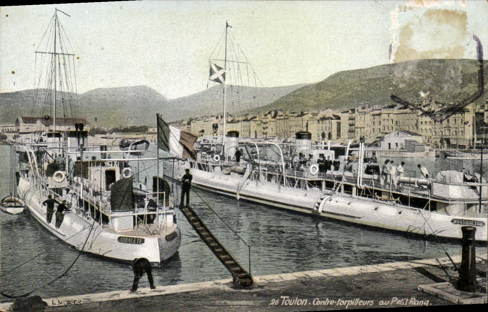 VINTAGE POSTCARD Toulon Boat Against destroyers with the small row