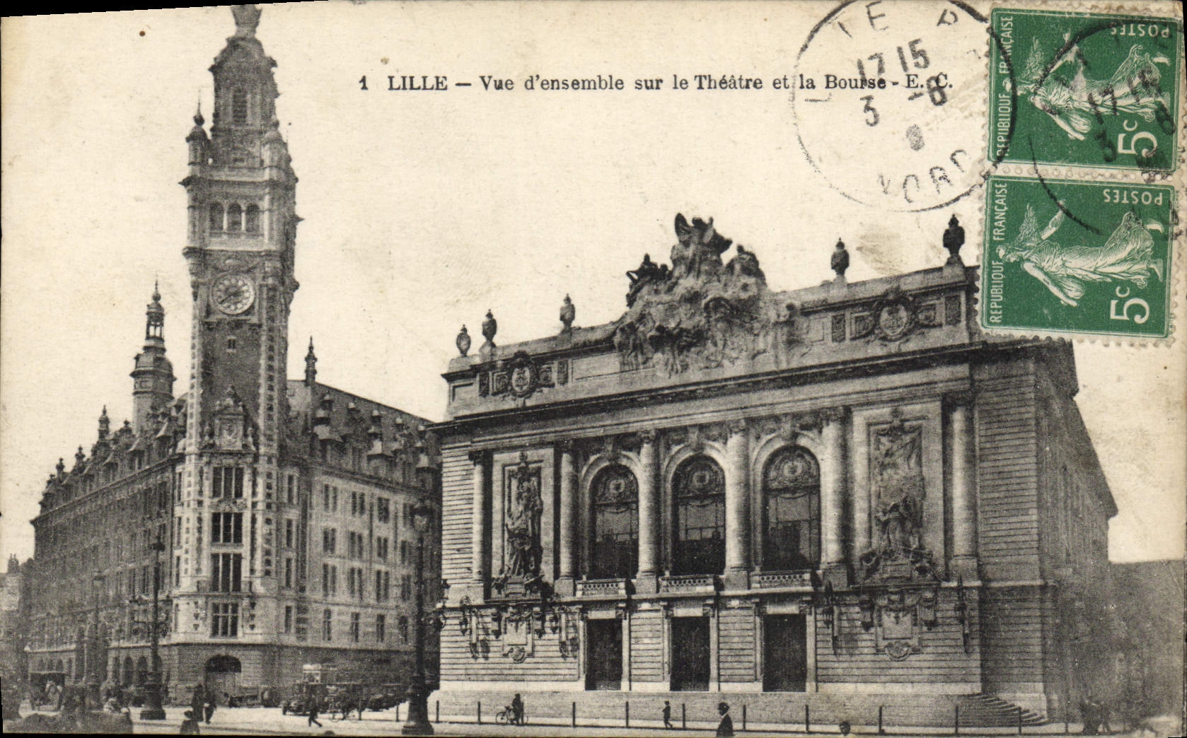 VINTAGE POSTCARD Lille Overall picture on the Theater and the Stock Exchange