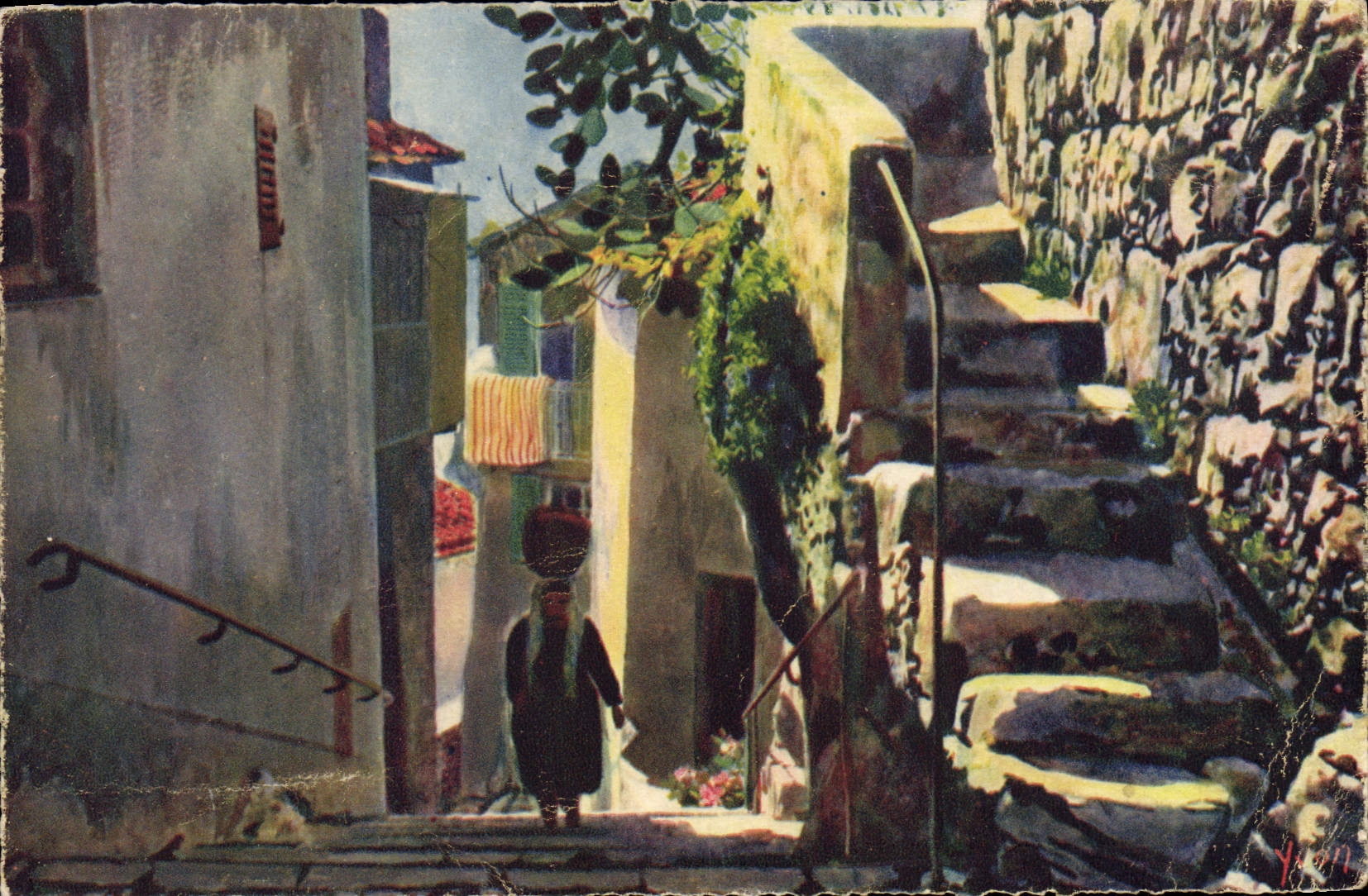 CPA Eze Une Vieille Rue du Village Femme Folklore