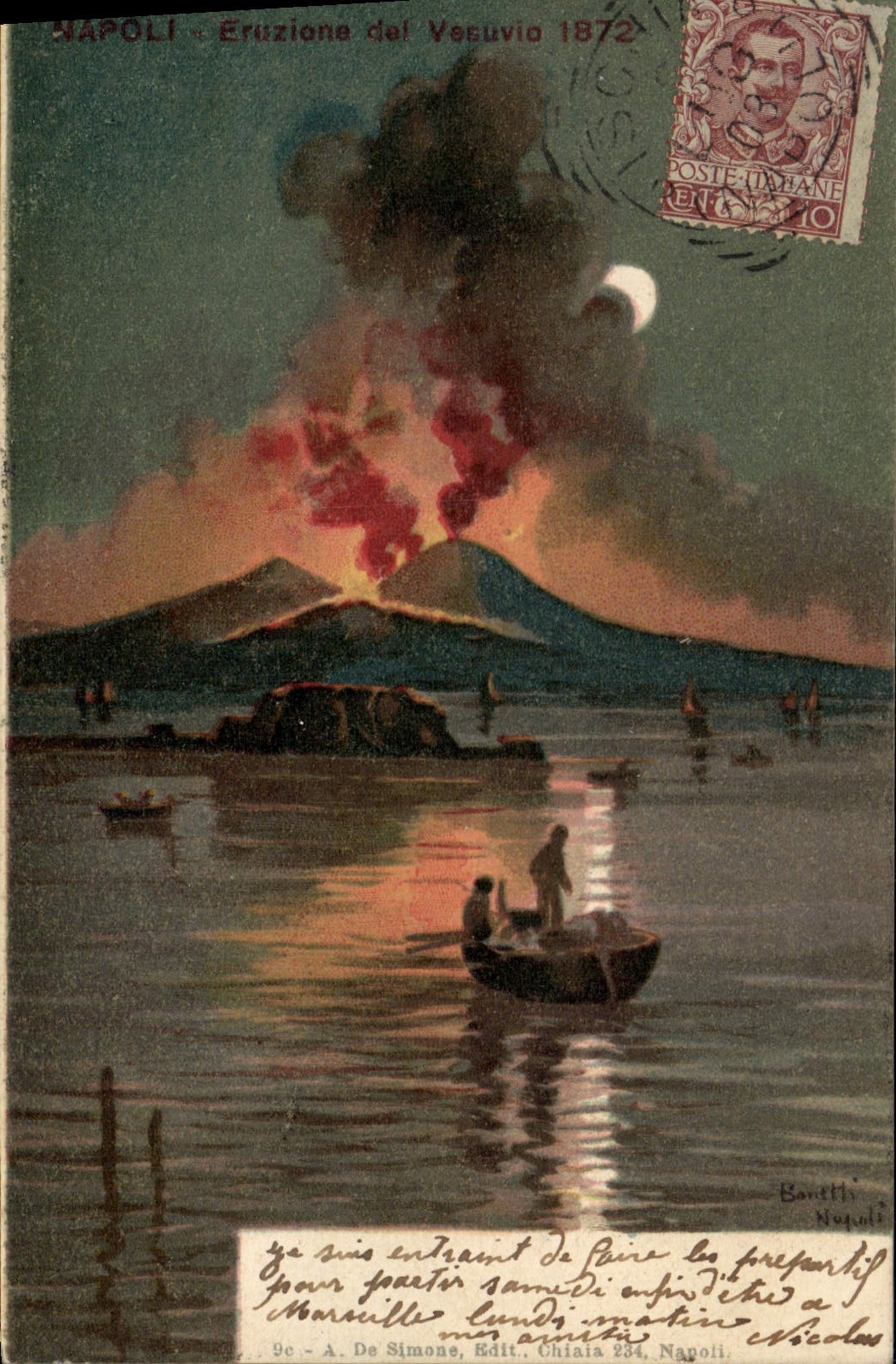 VINTAGE POSTCARD Volcano Napoli Eruzione del Vesuvio 1872
