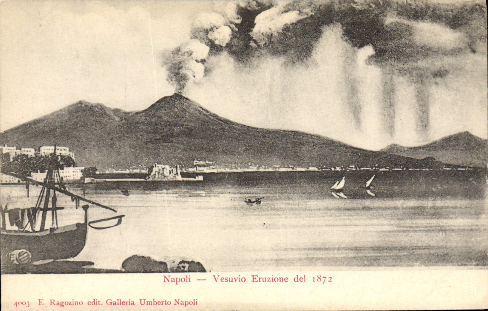VINTAGE POSTCARD Volcano Napoli Vesuvio Eruzione LED 1872