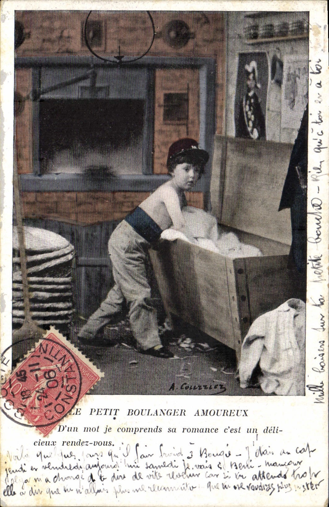 VINTAGE POSTCARD Folklore the small baker in love