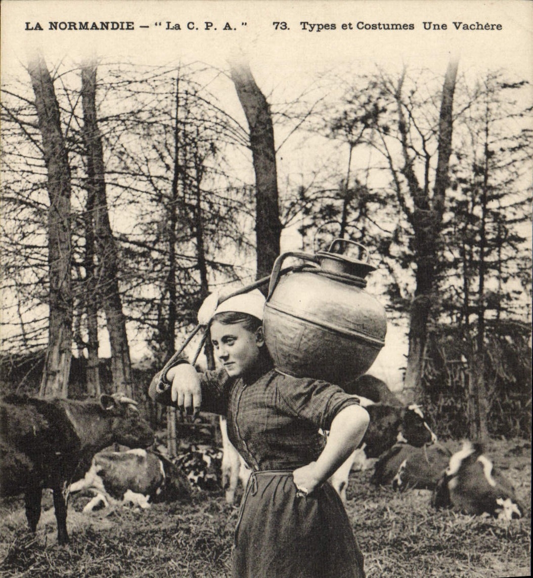 CPA Folklore Normandie Une vachere Vache TOP