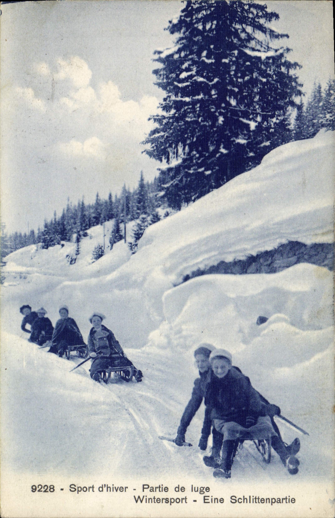 VINTAGE POSTCARD Winter sports Ski Started from toboggan