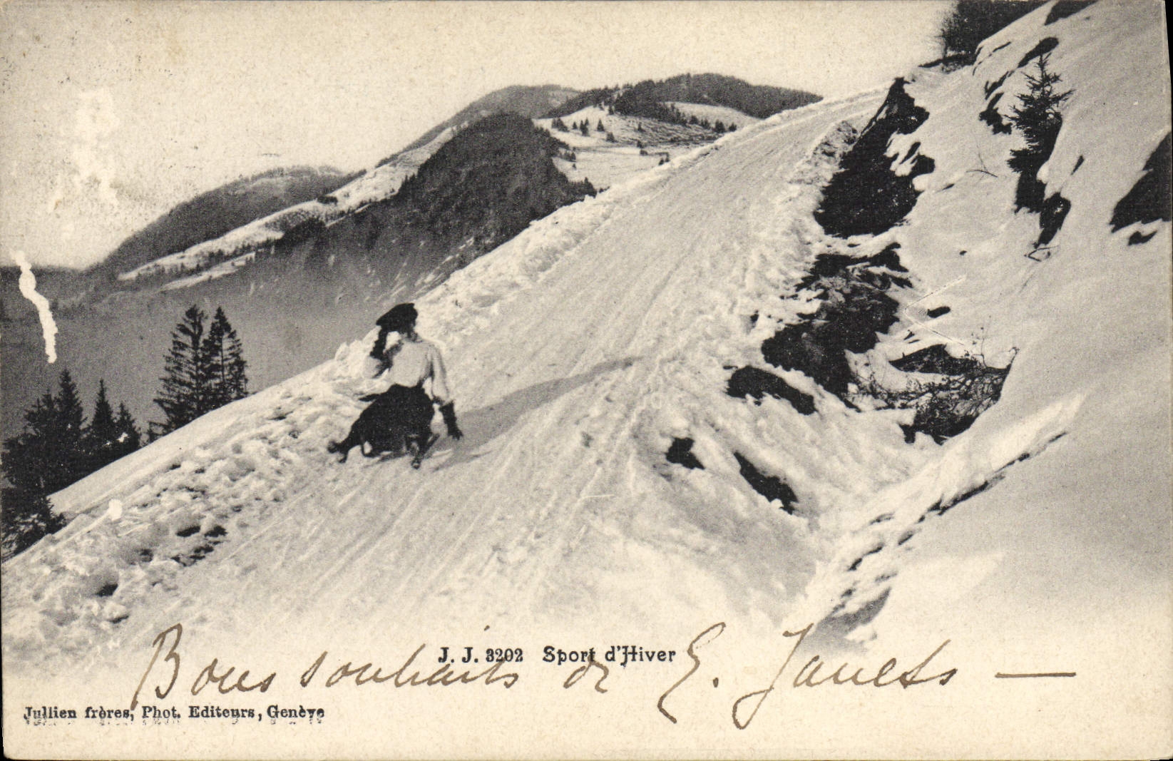 VINTAGE POSTCARD Winter sports Ski Woman out of toboggan