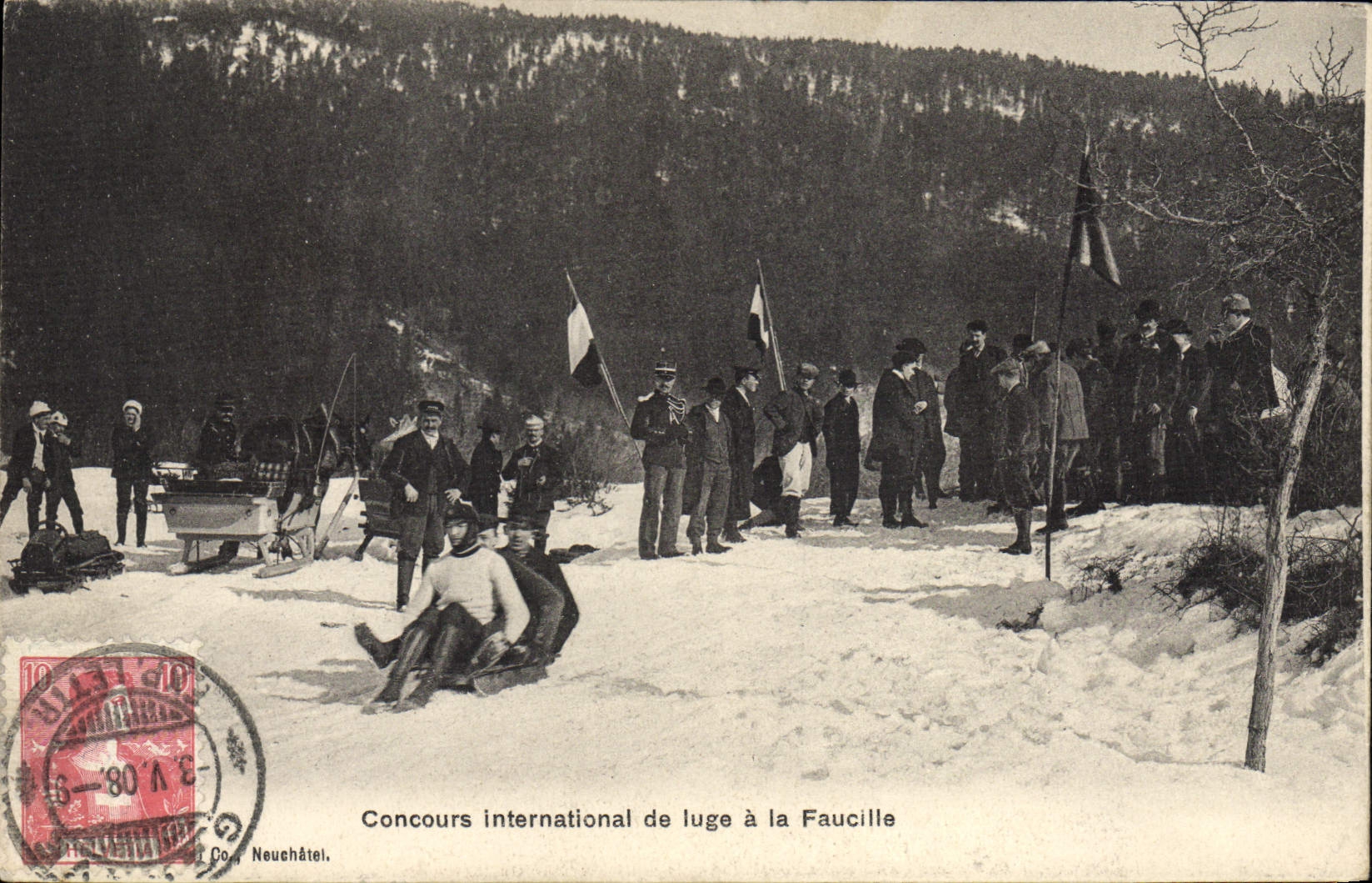 VINTAGE POSTCARD Winter sports Ski international Contest of toboggan to the Sickle