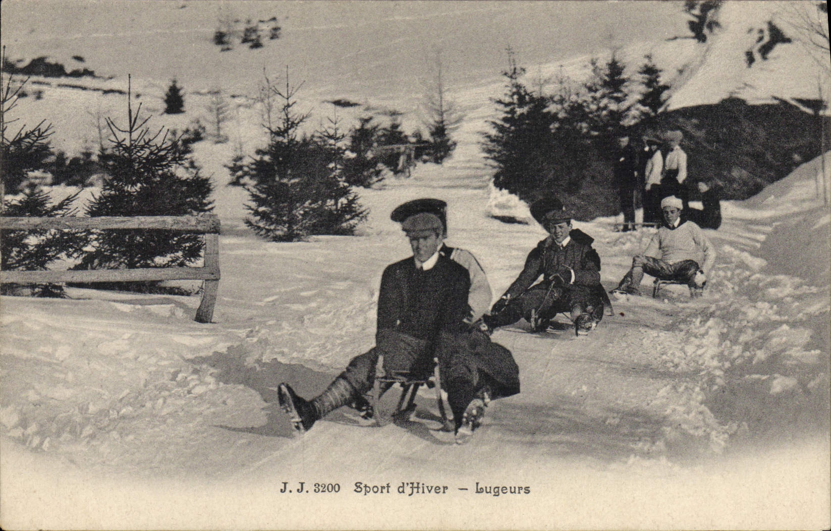 VINTAGE POSTCARD Winter sports Ski Tobogganists
