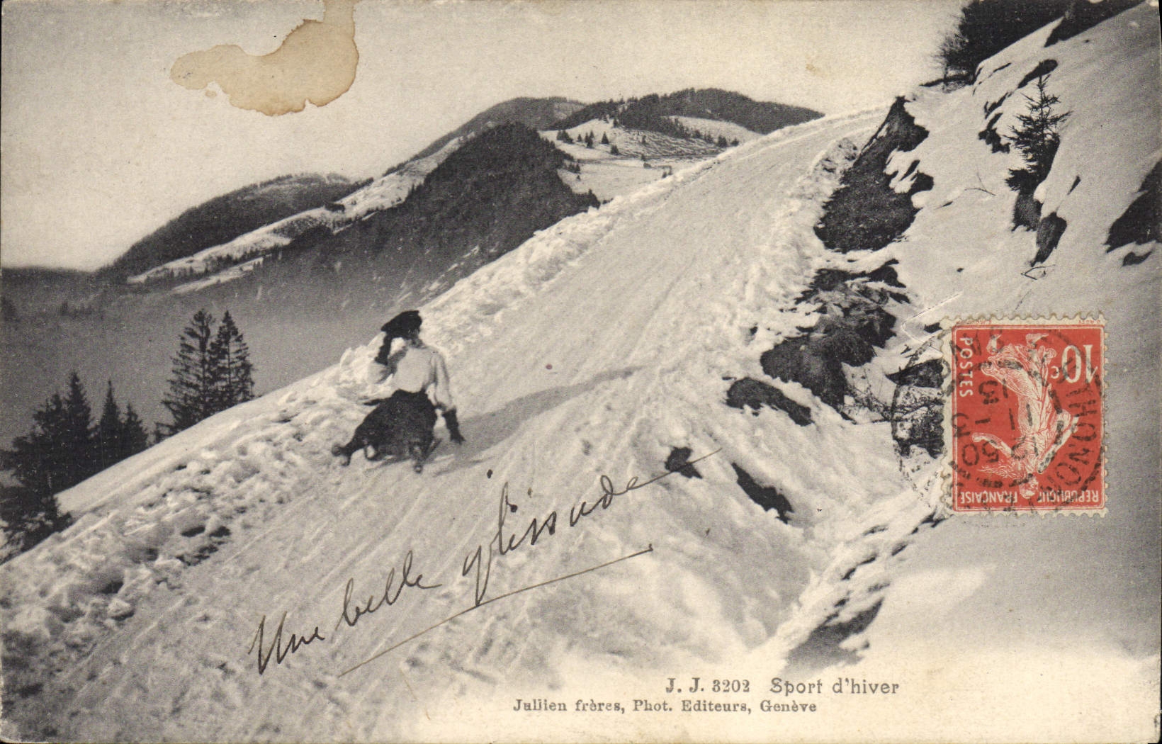 CPA Sports d'hiver Ski Femme en luge