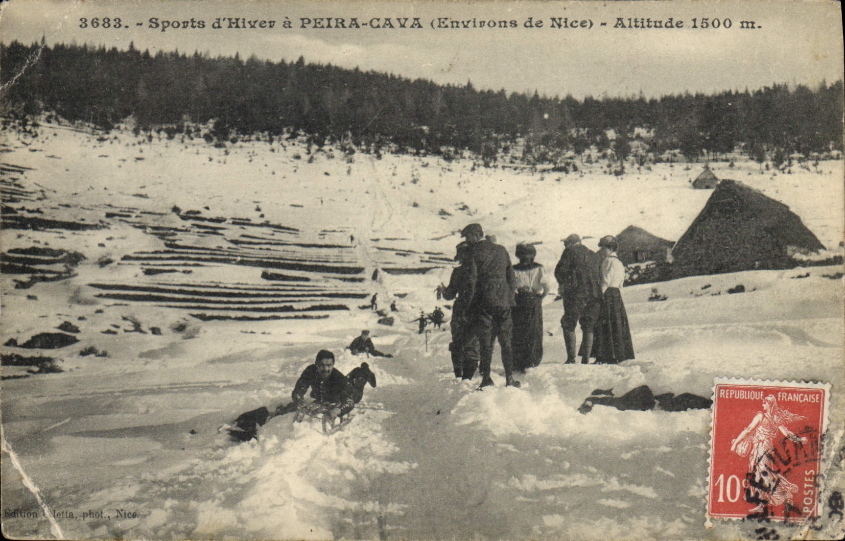 VINTAGE POSTCARD Winter sports Ski Peira Undermined Surroundings of Nice Luge