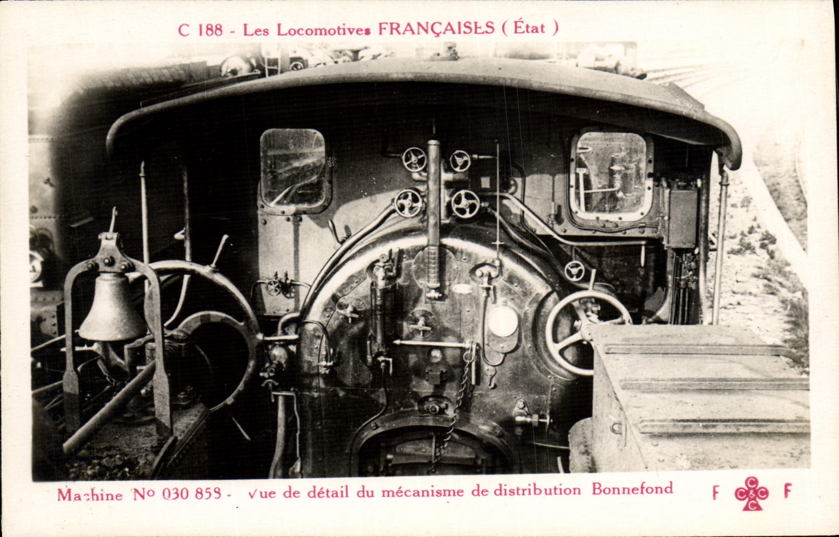VINTAGE POSTCARD Train Engine Machine 030.858 Sight of detail of the mechanism of Bonnefond distribution
