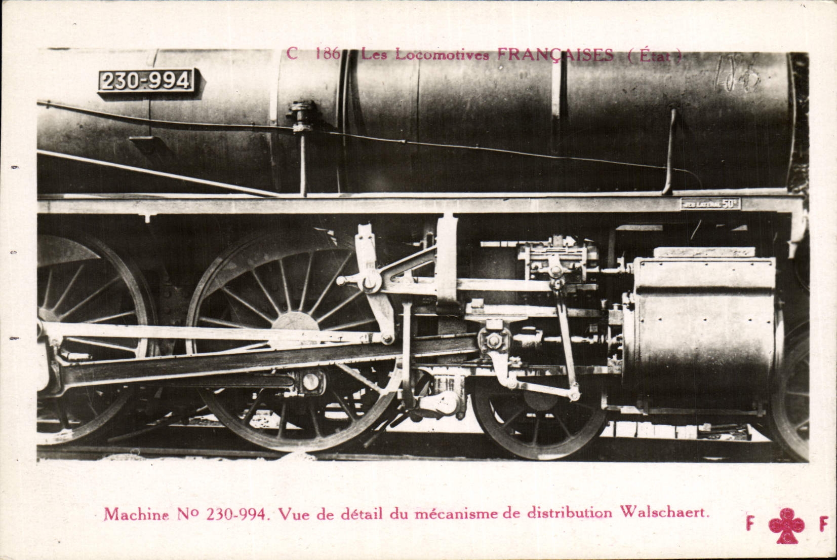 VINTAGE POSTCARD Train Engine Machine 230.994 Sight of detail of the mechanism of Walschaert distribution