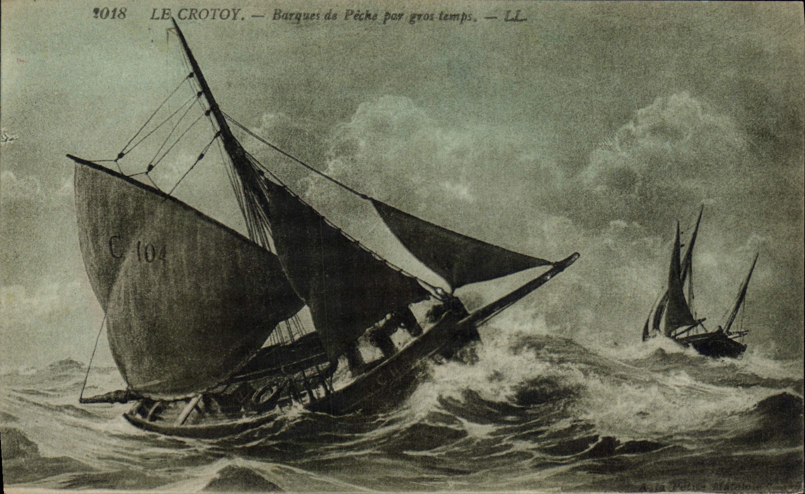 VINTAGE POSTCARD Sailing Boat Crotoy Boat of sin by heavy weather