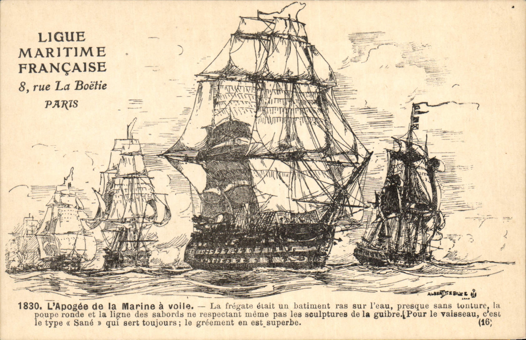 VINTAGE POSTCARD Sailing Bateau the apogee of the navy has veil