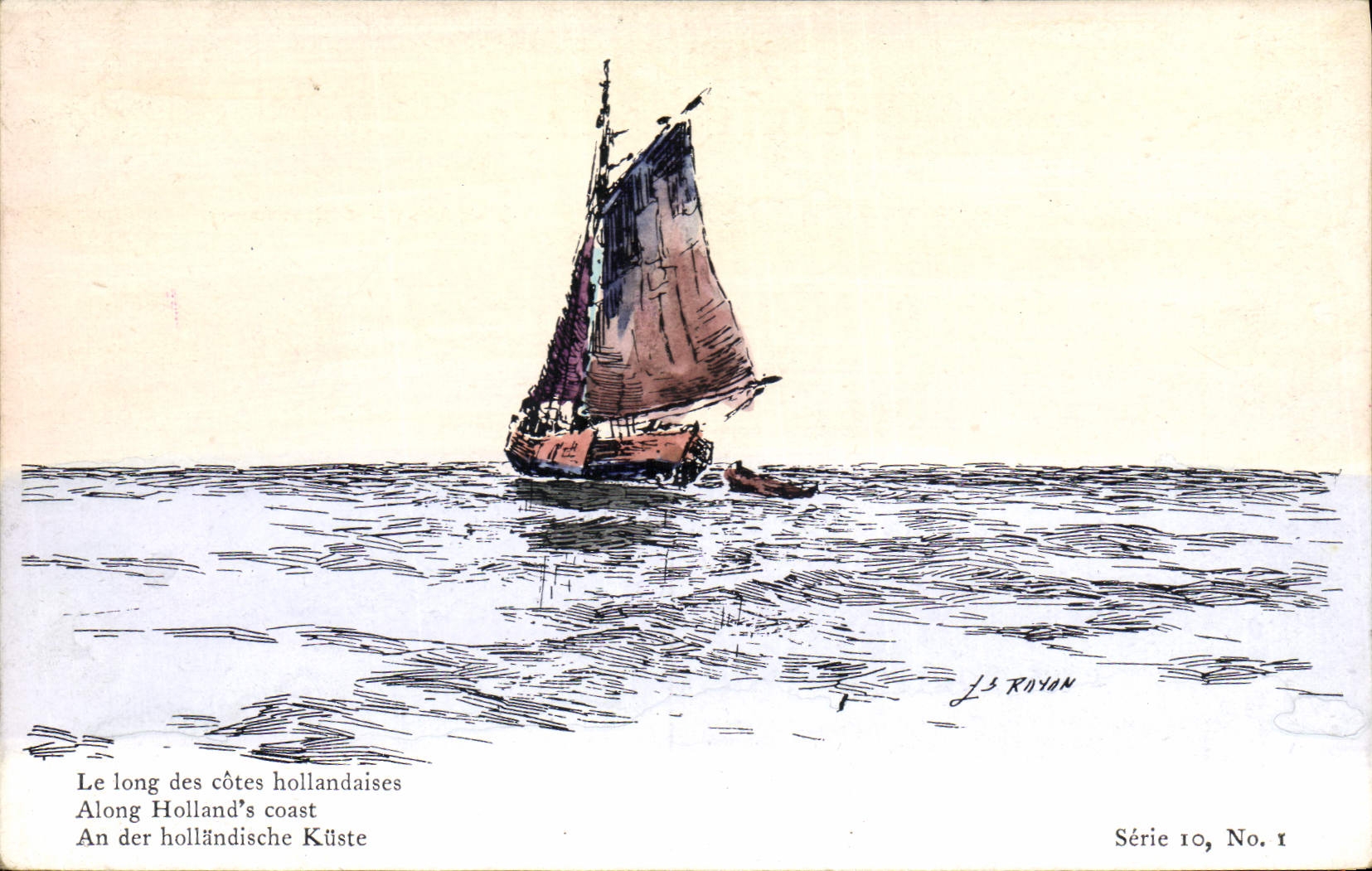 VINTAGE POSTCARD Sailing Boat Along the Dutch dimensions