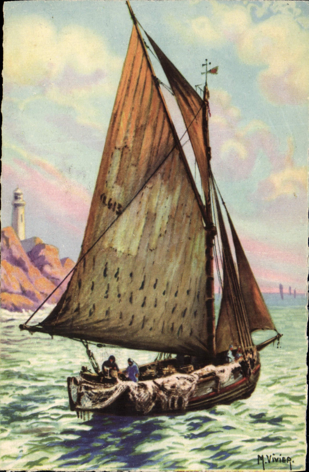 CPA Bateau Voilier Peche 