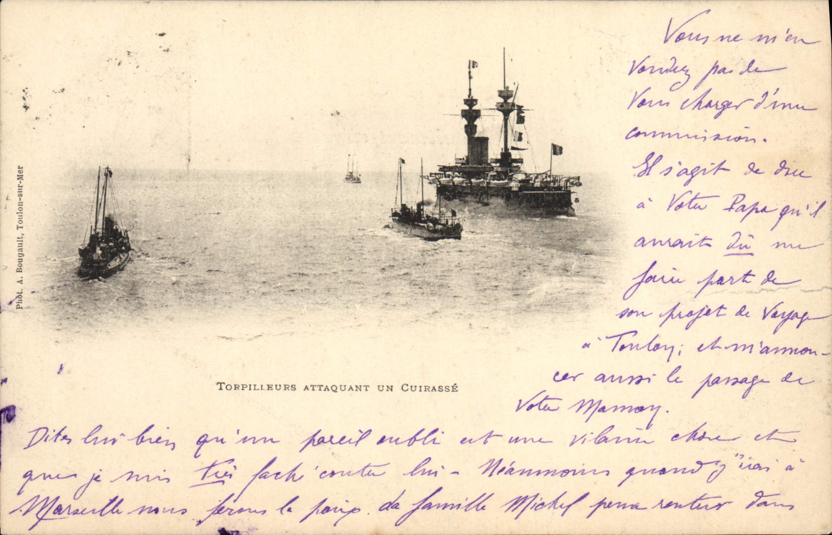 VINTAGE POSTCARD Warship Destroyers attacking an armor