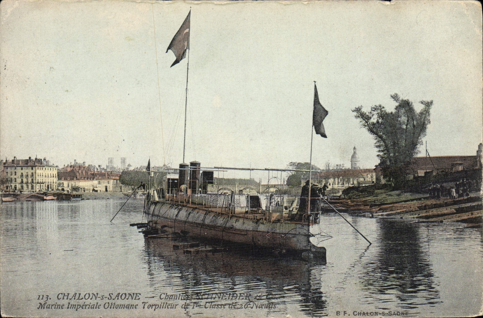 VINTAGE POSTCARD Co Othoman imperial Navy & Warship Trawl-net on the Saone Schneider Building sites Turkey destroyer