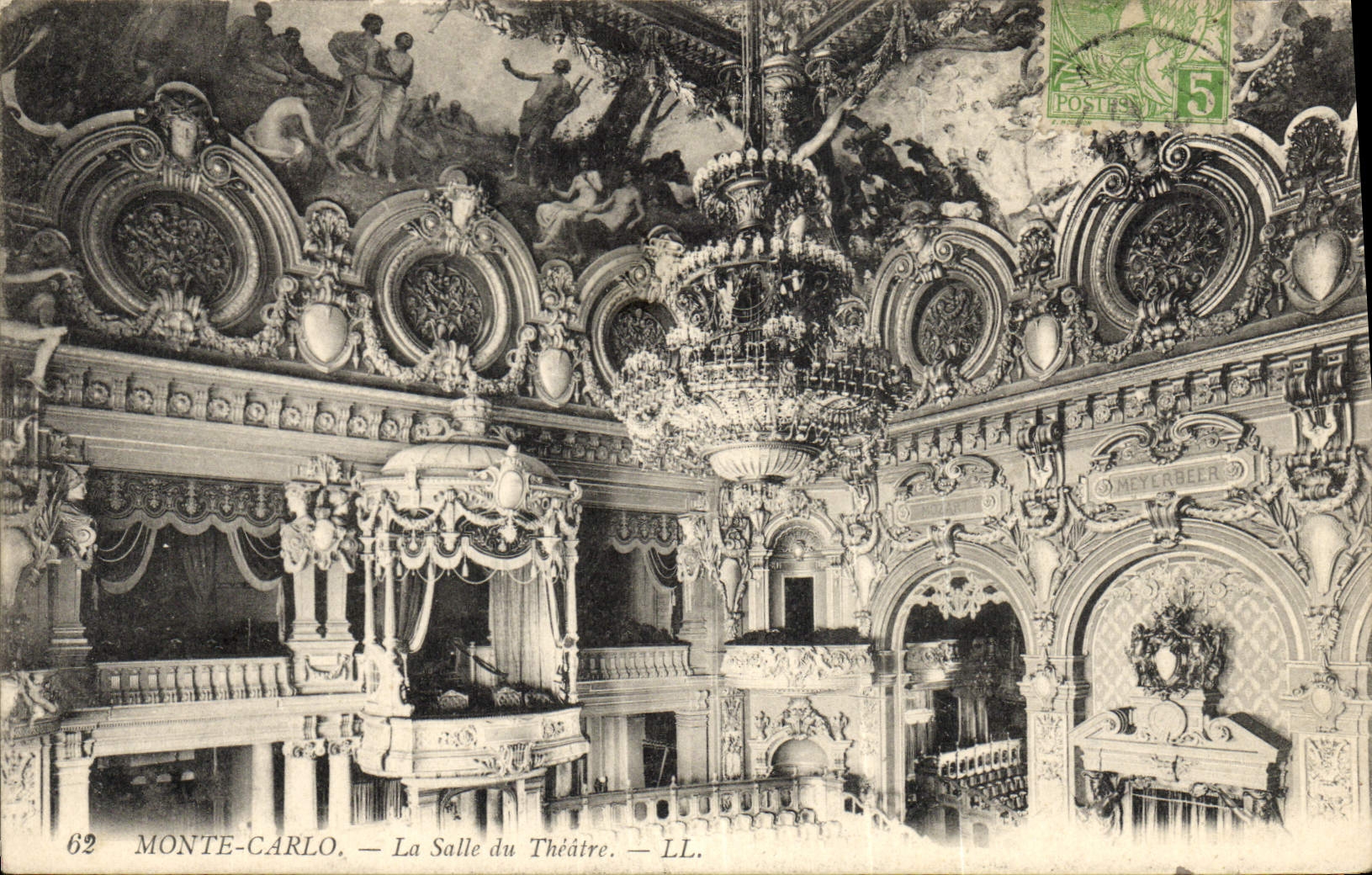 VINTAGE POSTCARD Theater Monte Carlo Monaco the room of the theater