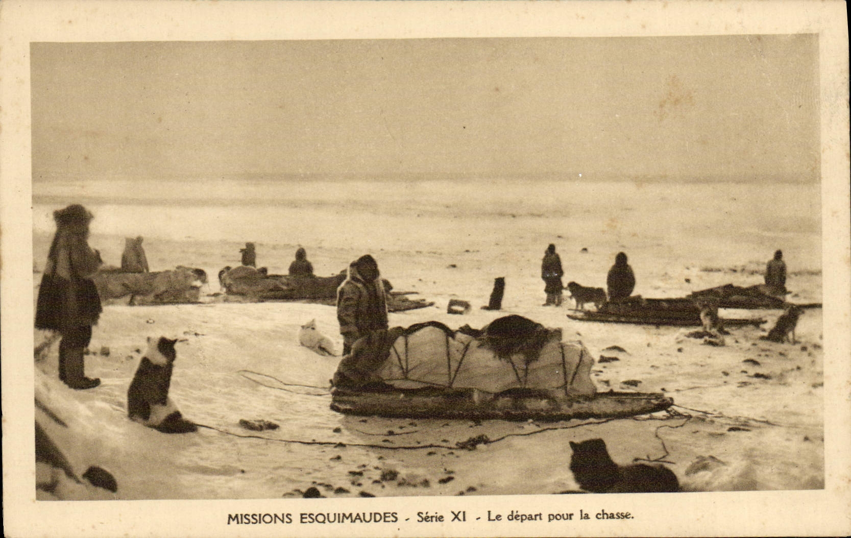 VINTAGE POSTCARD Dog Dogs Oblats Missionaries of Immaculate Marie Eskimo Missions the departure for hunting