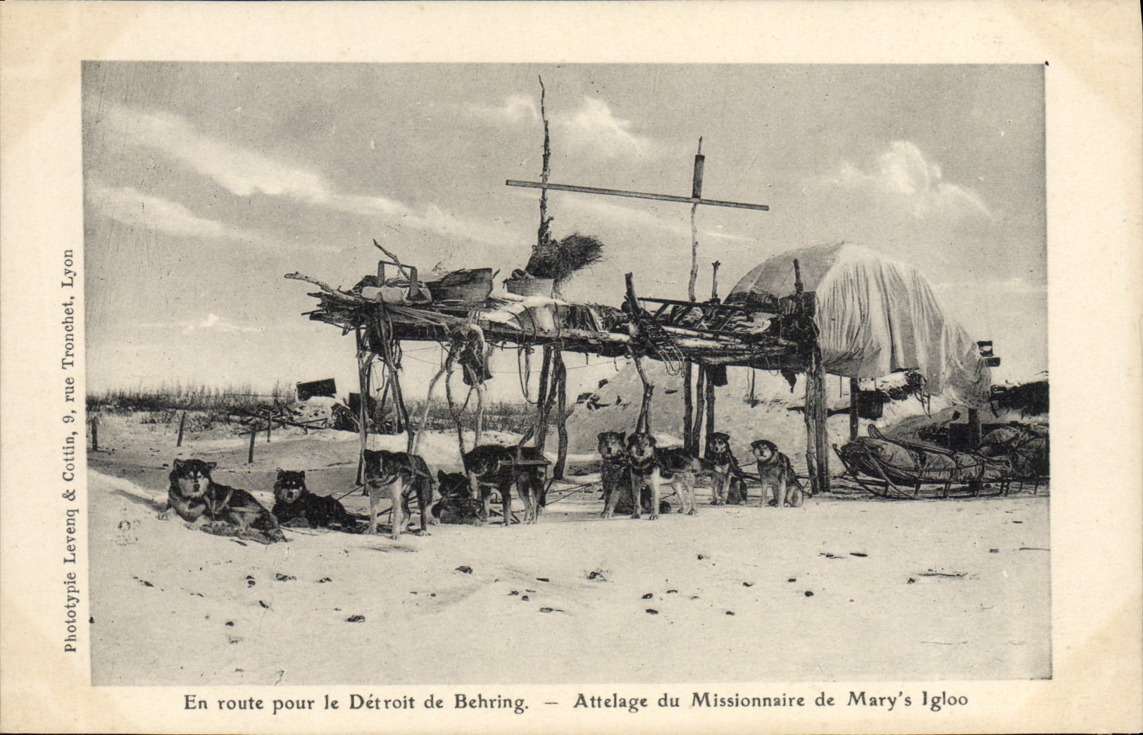 VINTAGE POSTCARD Dog Dogs On the way for the strait of Behring Coach of the missionary of Mary' S igloo