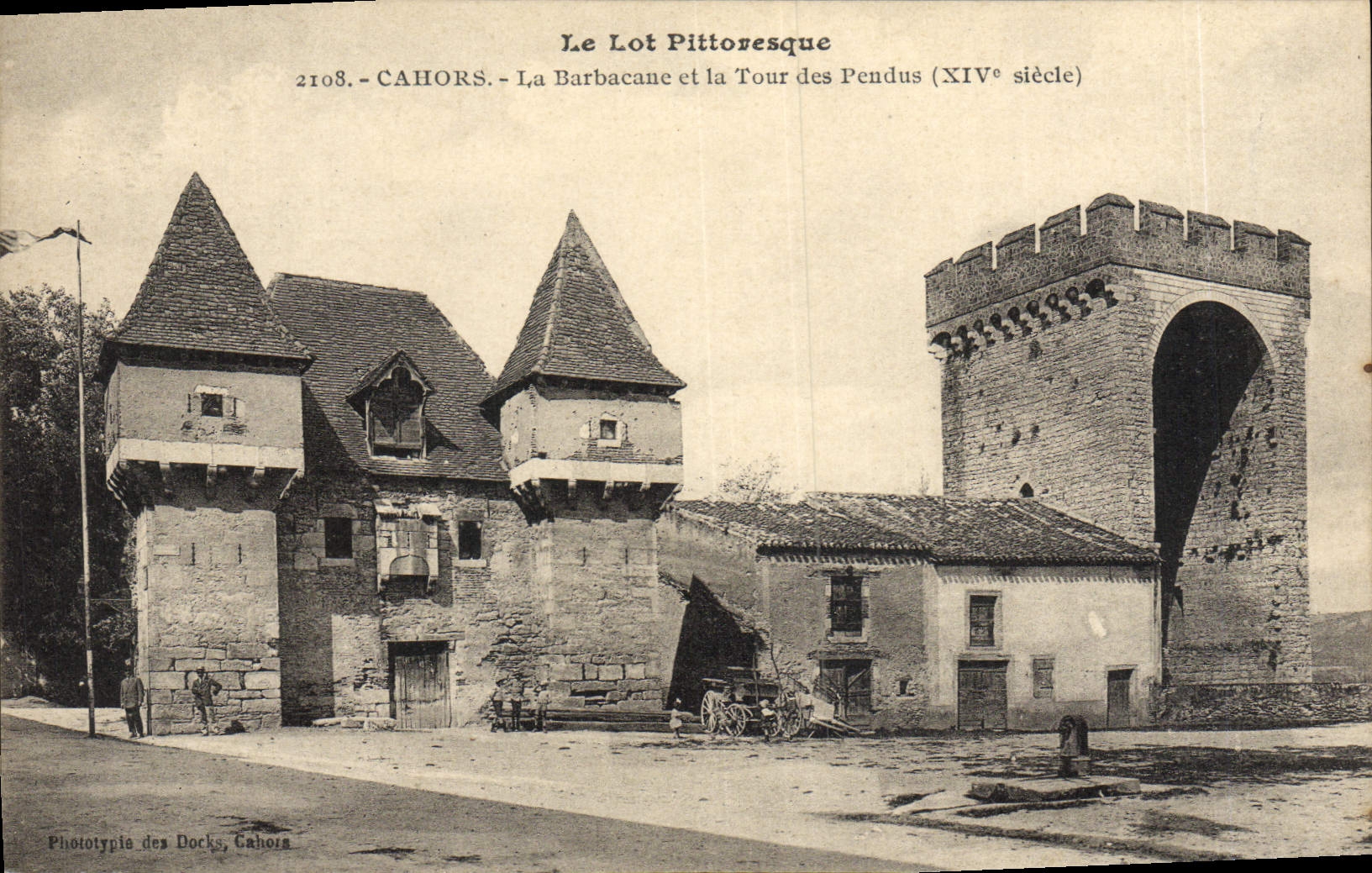 Prisión de Cahors de la POSTAL de la VENDIMIA la hendidura de desagüe y la torre de colgado
