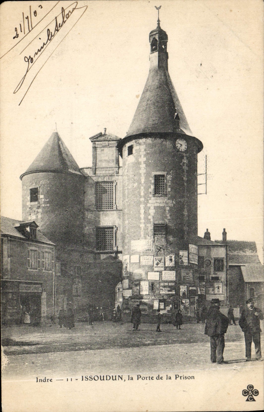 Prisión de Issoudun de la POSTAL de la VENDIMIA la puerta de la prisión