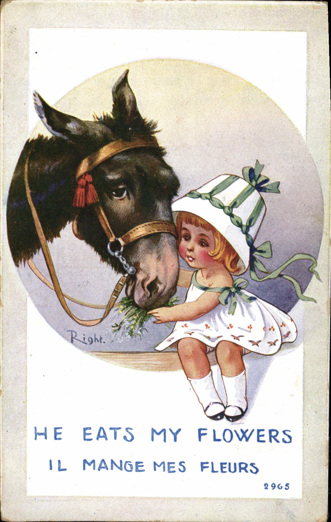VINTAGE POSTCARD Illustrator Child Ass Right Mule