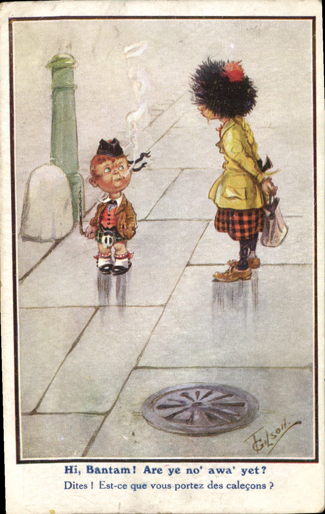 VINTAGE POSTCARD Illustrator Children Gilson Cigarette Tobacco