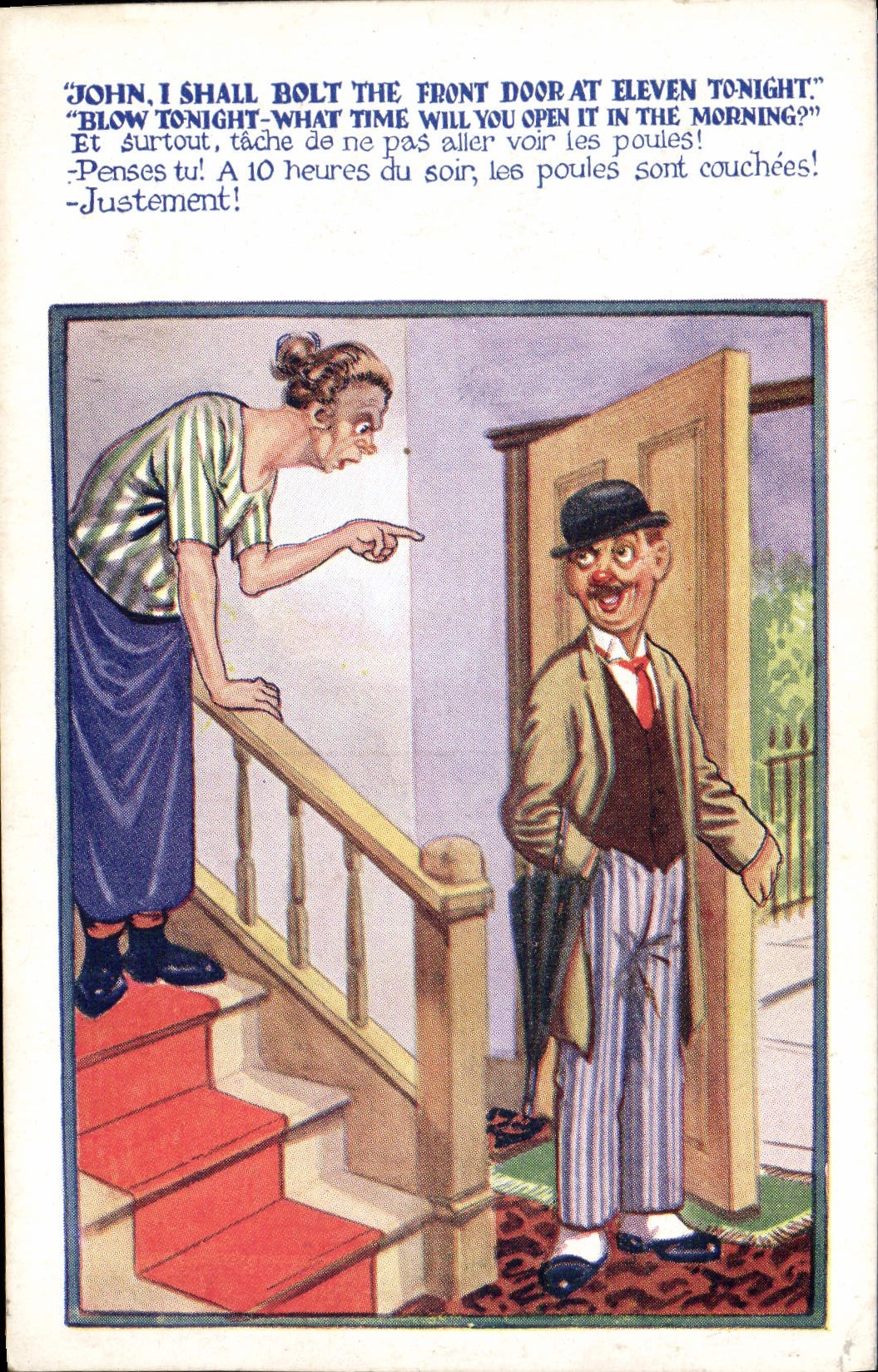 CPA Illustrateur John I shall bolt the front door at eleven tonight 