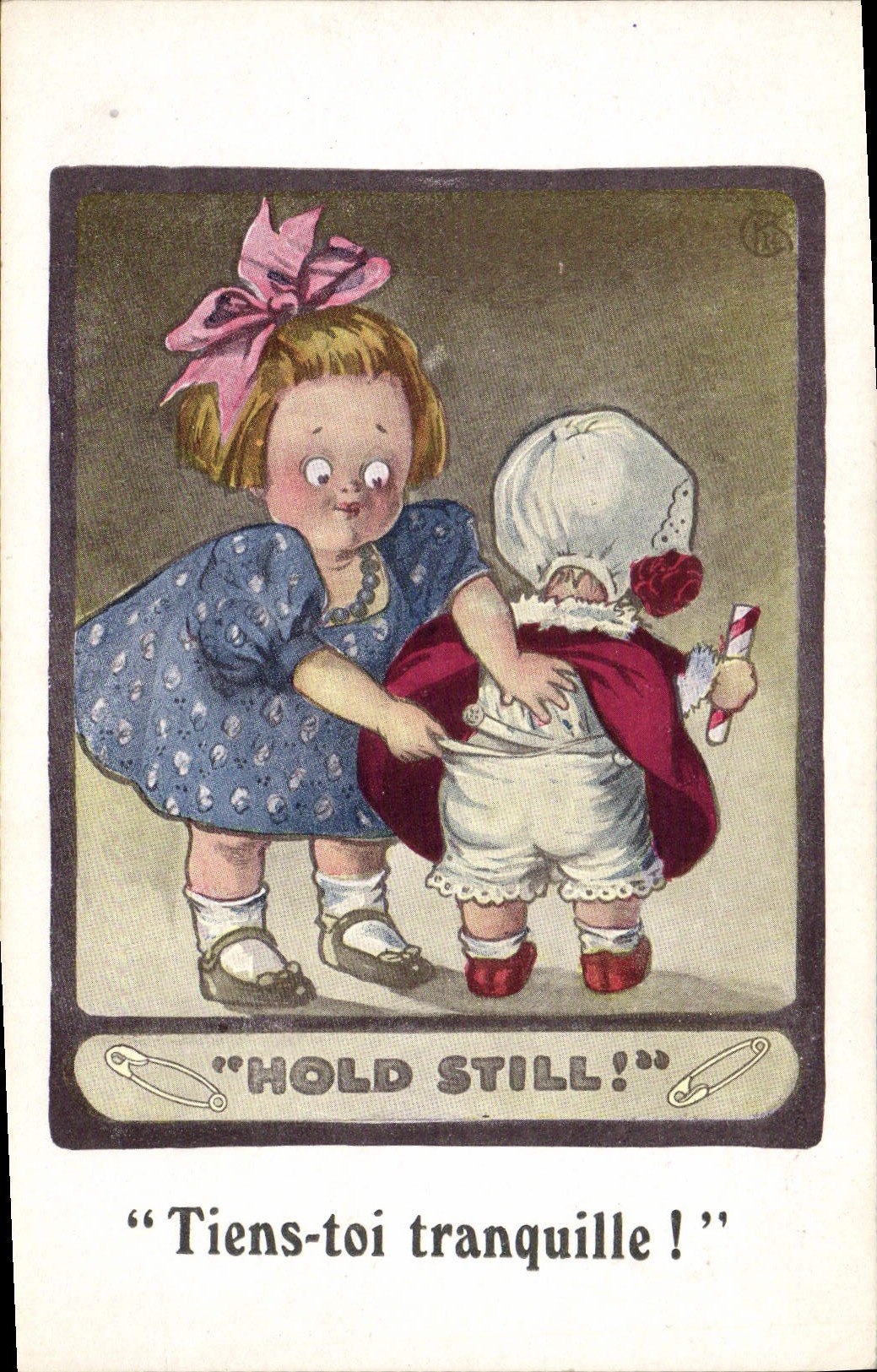 CPA Illustrateur Enfants Hold Still Tiens toi tranquille