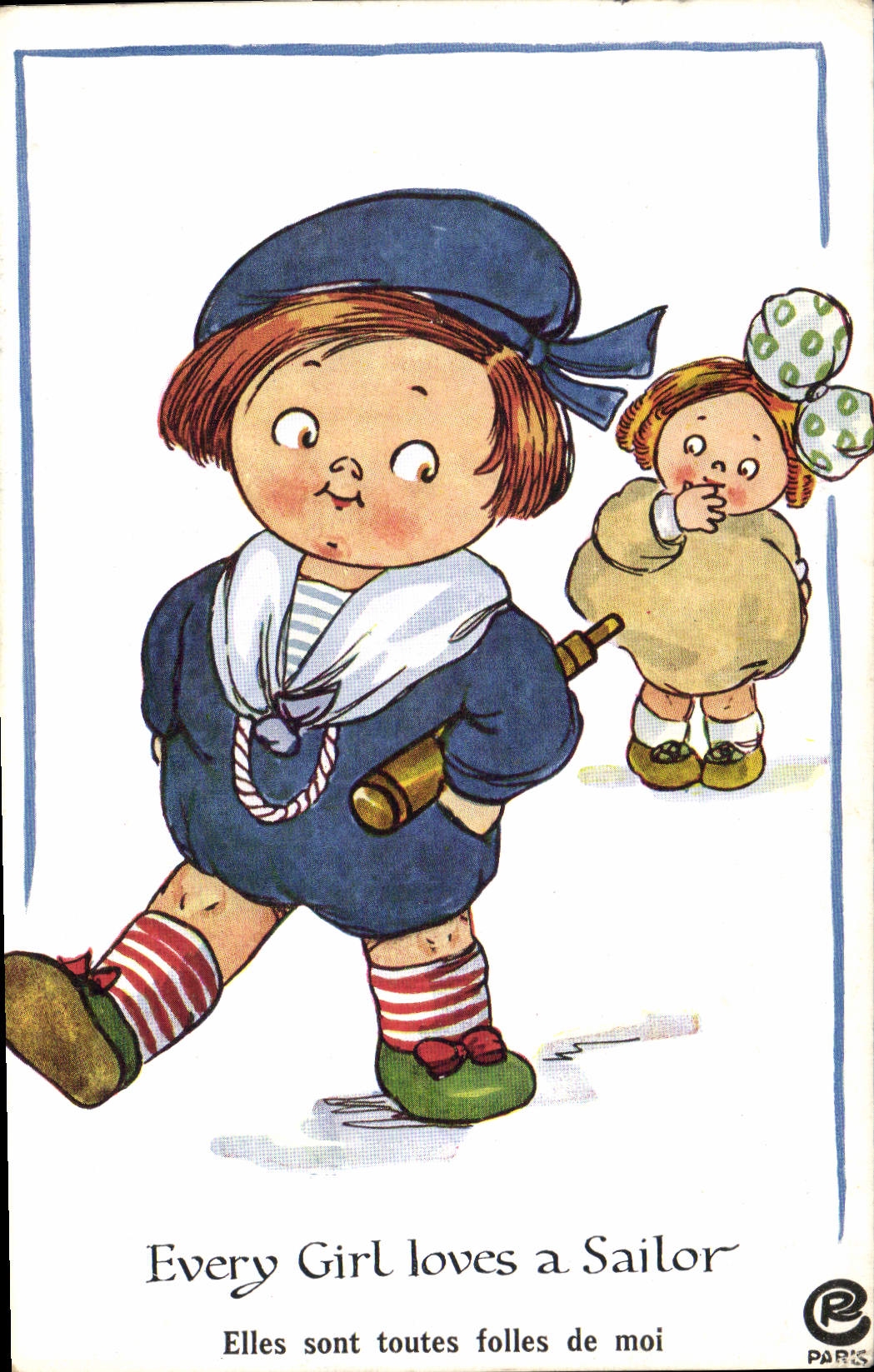 VINTAGE POSTCARD Illustrateur Child Every girl coil has sailor Marin