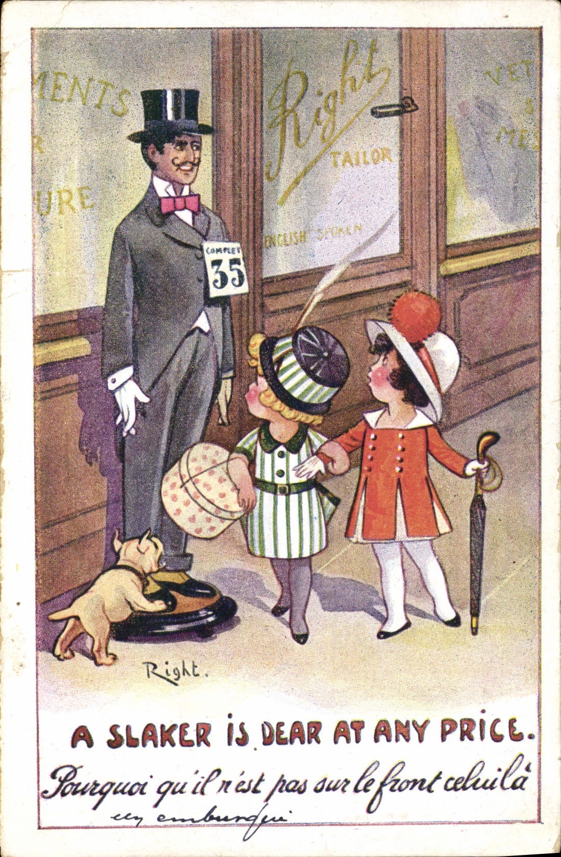 CPA Illustrateur Enfants A slaker is dear at any price Chien Right