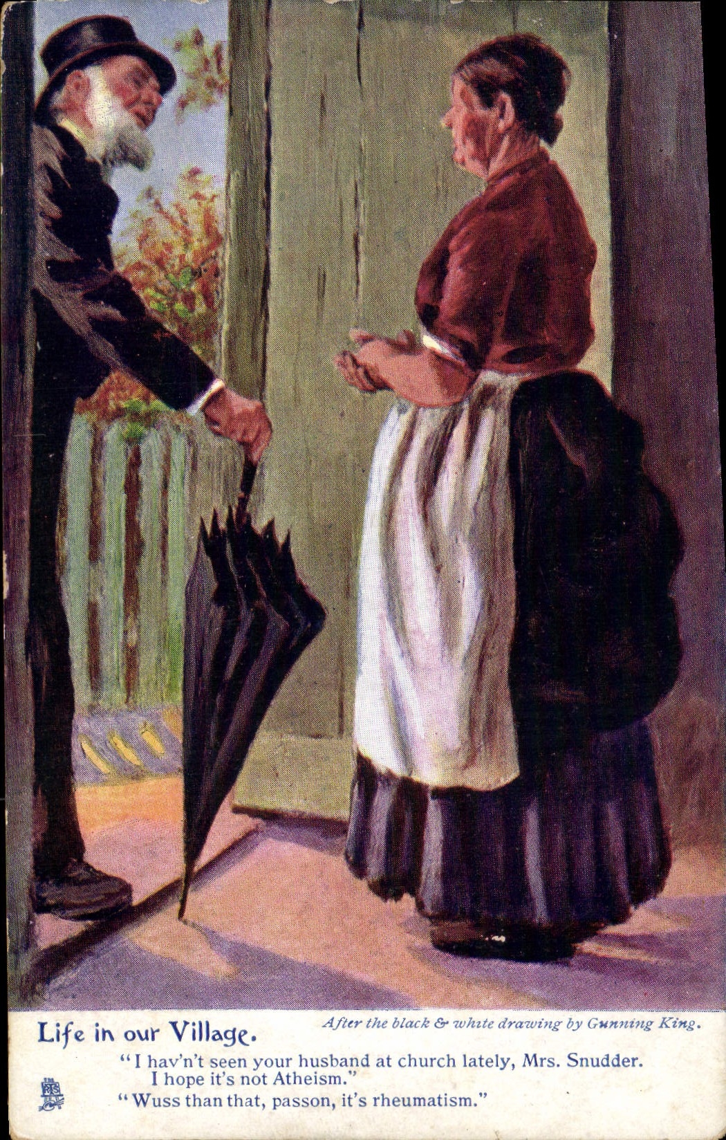 VINTAGE POSTCARD Life Illustrator in our village