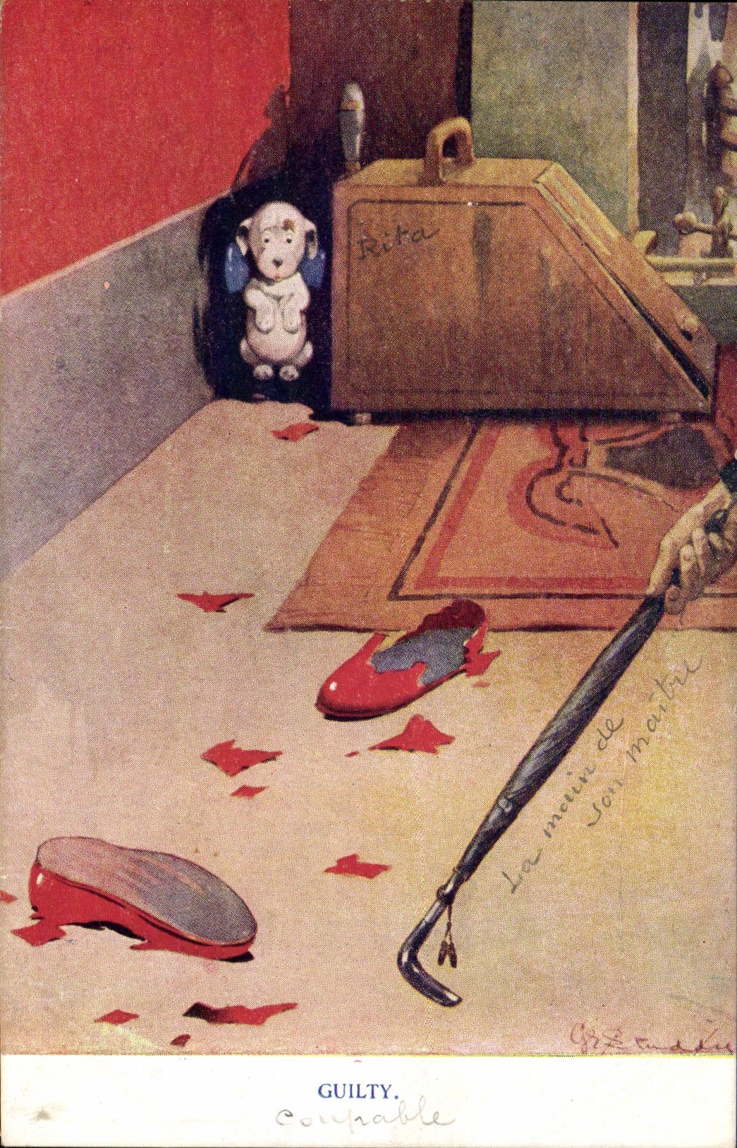 VINTAGE POSTCARD Illustrator Huilty Dog