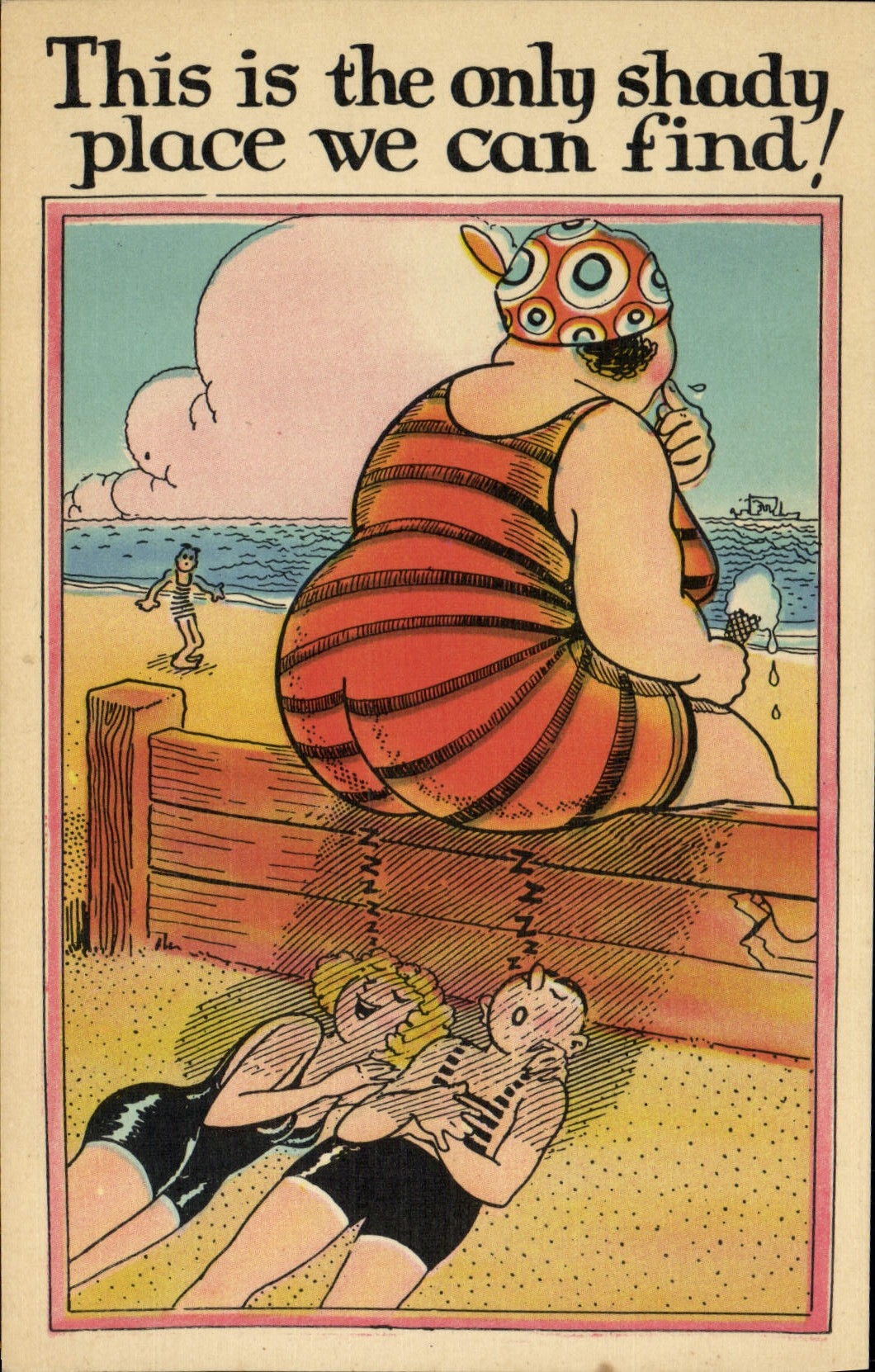 VINTAGE POSTCARD Illustrator Thsi is the only shady palce we edge find strong Woman