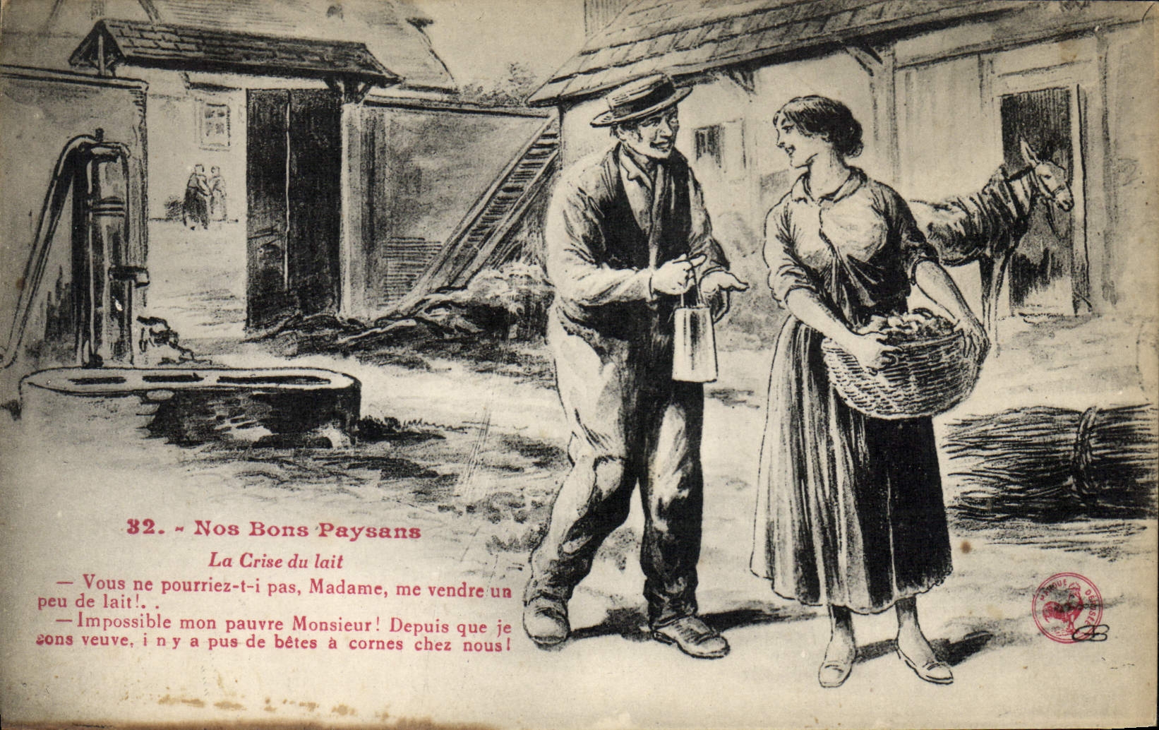 CPA Folklore Nos bons paysans La crise du lait 