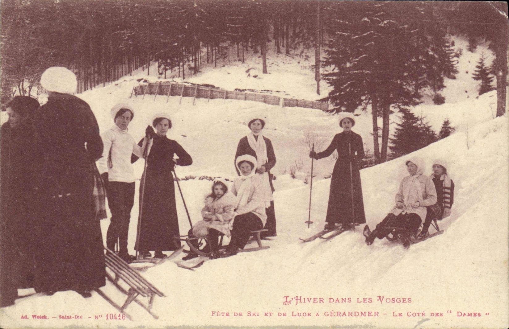 VINTAGE POSTCARD Winter sports Ski the Vosges Celebrates ski and of liege Gerardmer has dimensions It ladies
