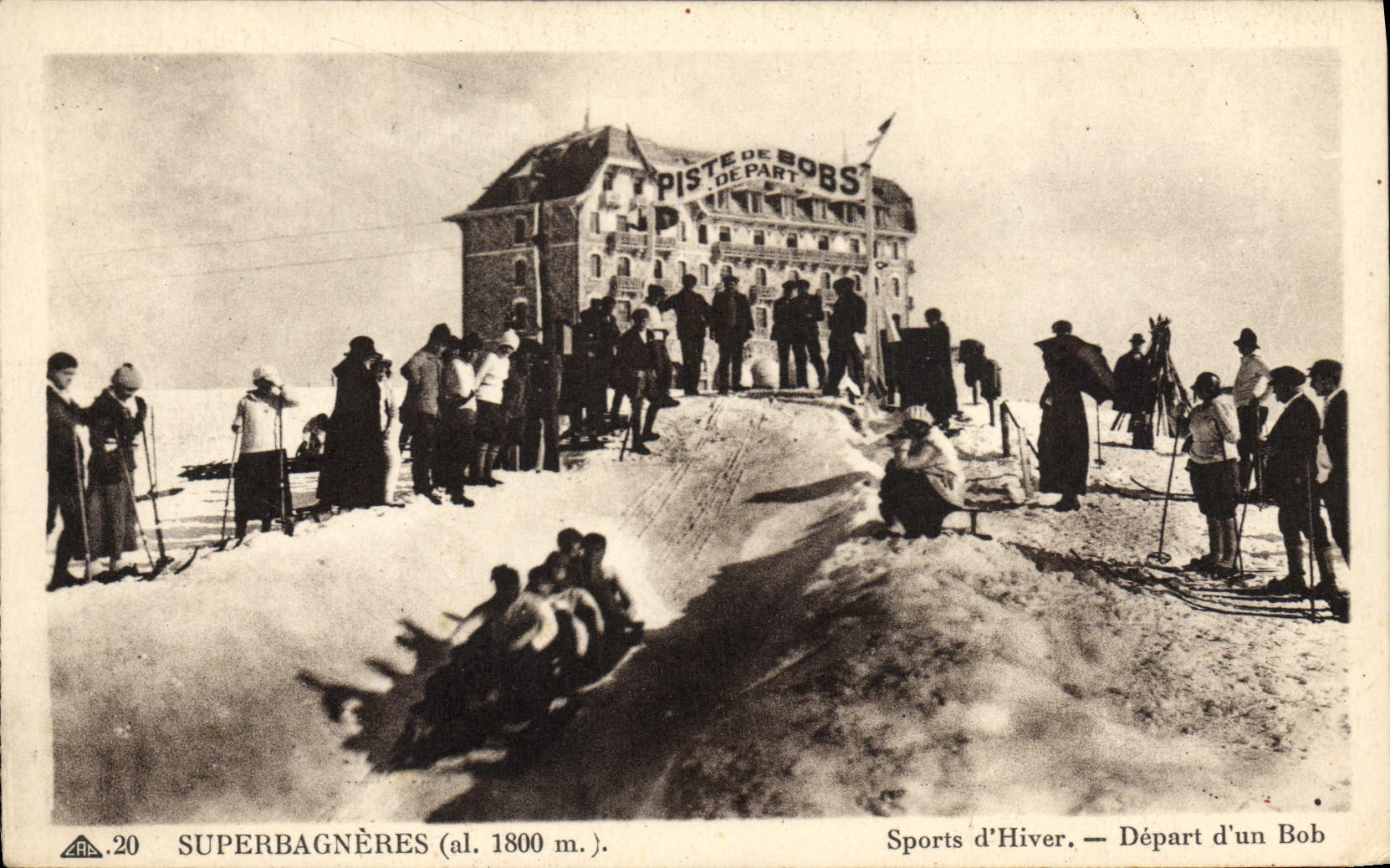 VINTAGE POSTCARD Winter sports Ski Superbagneres Departure of ujn bob Bobsleigh